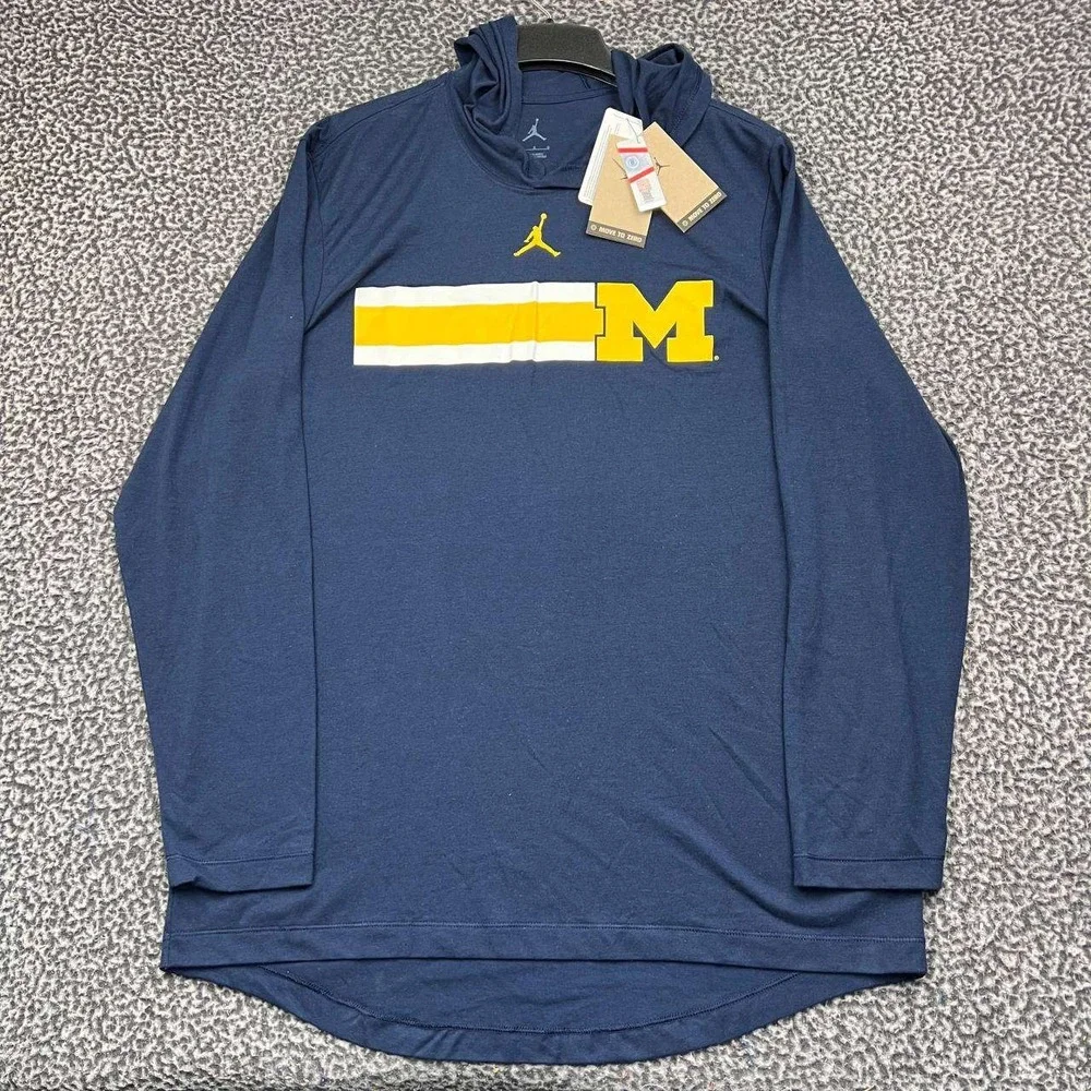 Air Jordan Michigan Wolverines Hoodie Shirt Men Large Navy Blue Jumpman New L
